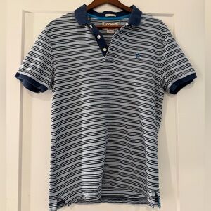 Original Penguin Navy and White Striped Polo Shirt Slim Fit Size M